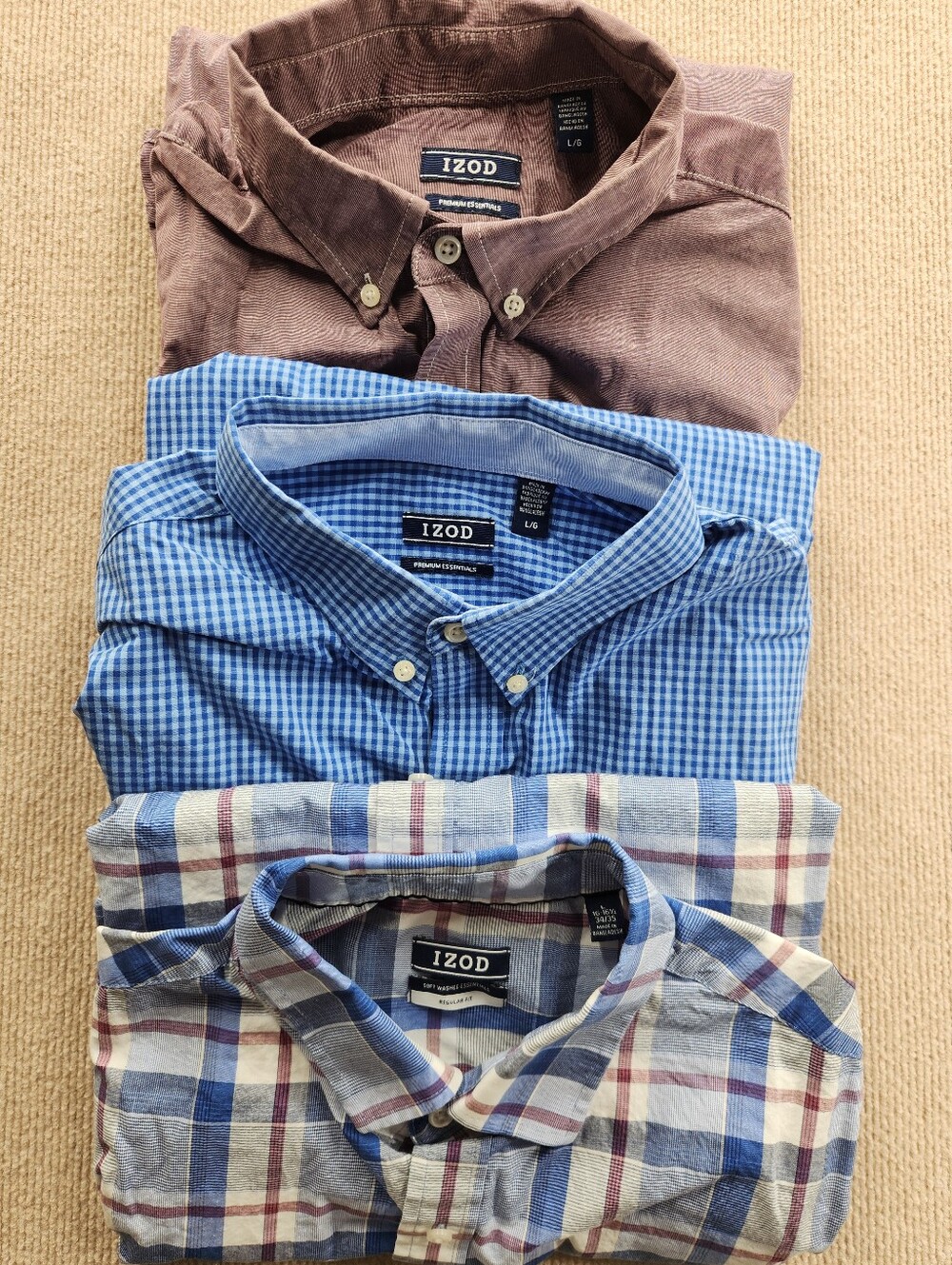 IZOD Premium Essentials Men’s L Plaid Button-Down Long Sleeve Shirts Lot of 3
